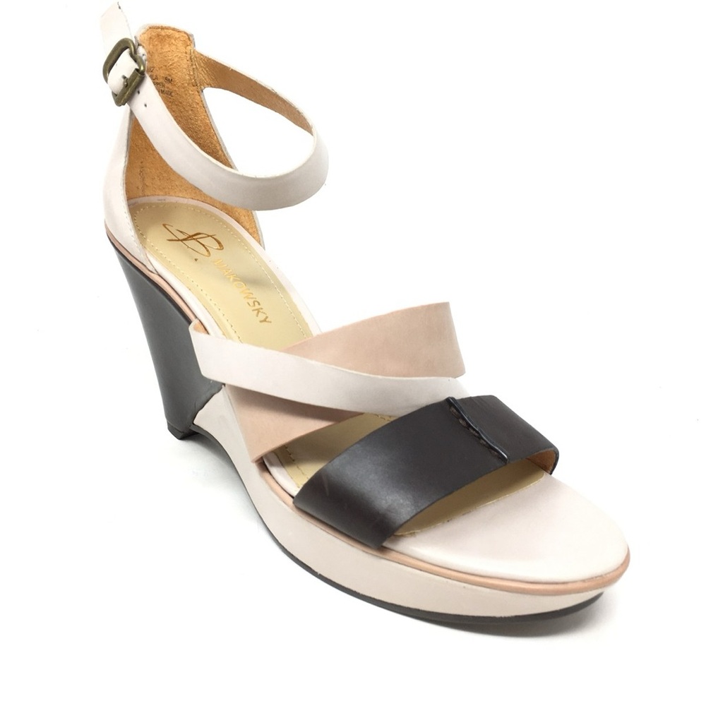 b. makowsky Women's Wedge Sandals - Black, Cream, Tan